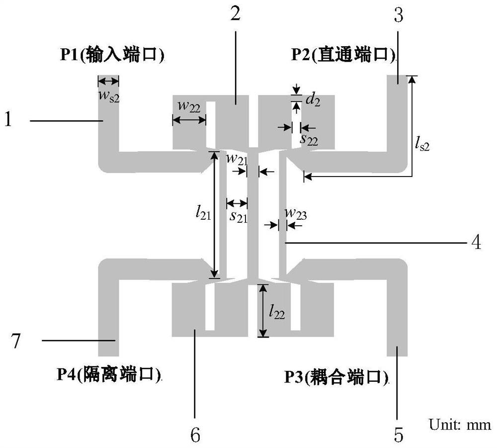 Broadband subminiature coupler based on folding lines and unequal-width coupling three lines