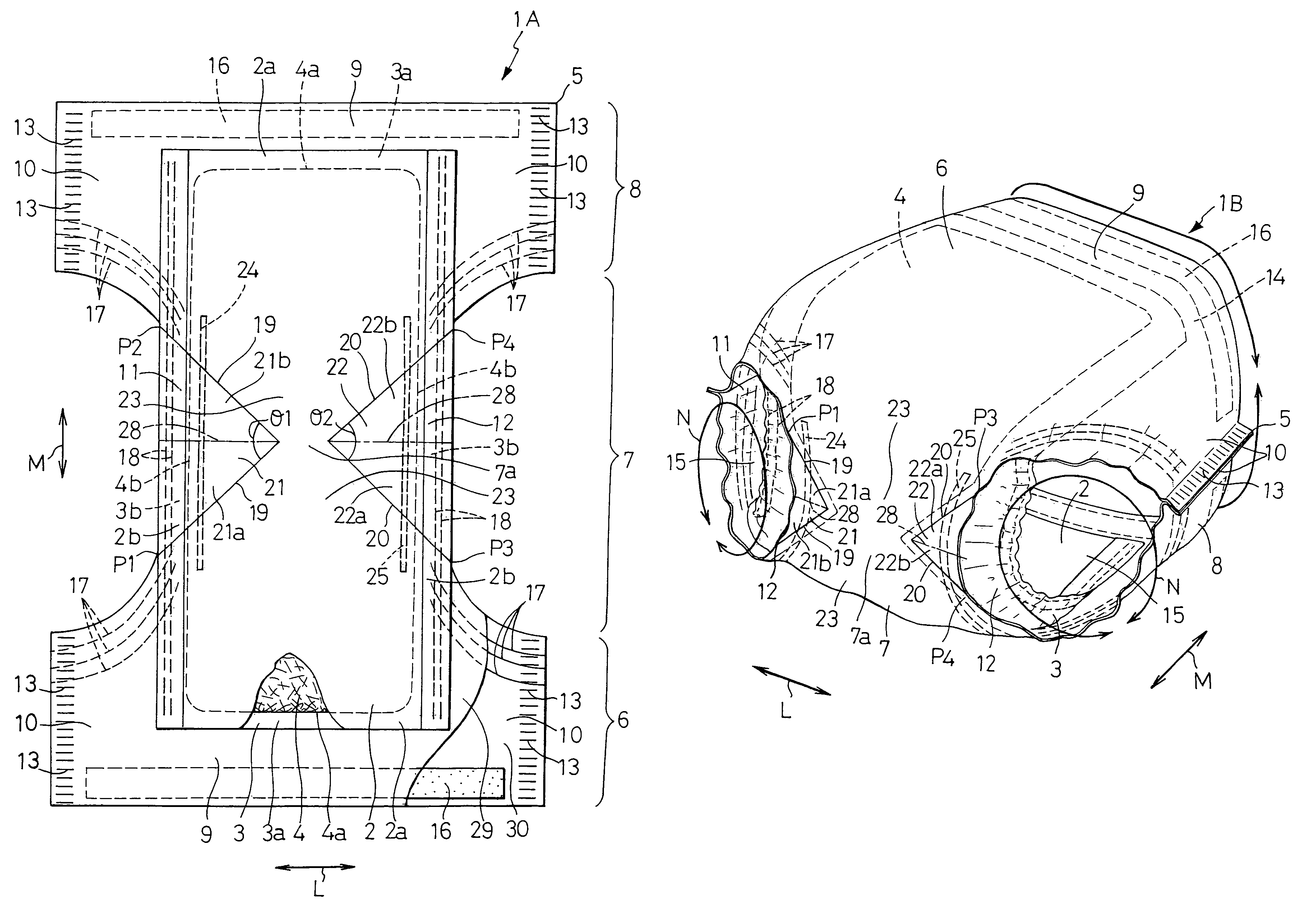 Pull-on disposable wearing article with tapered folding guide lines and tucking zones