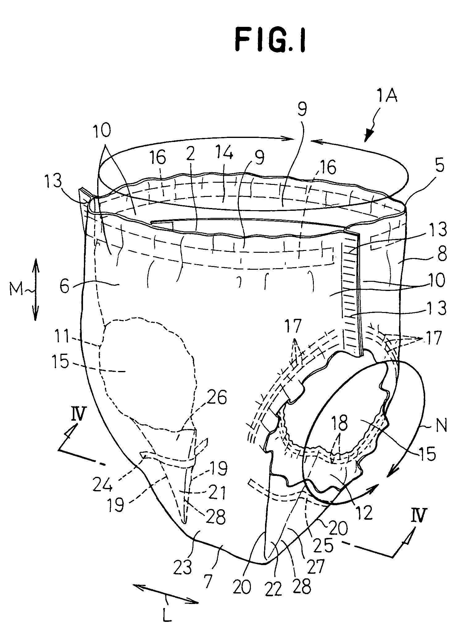 Pull-on disposable wearing article with tapered folding guide lines and tucking zones