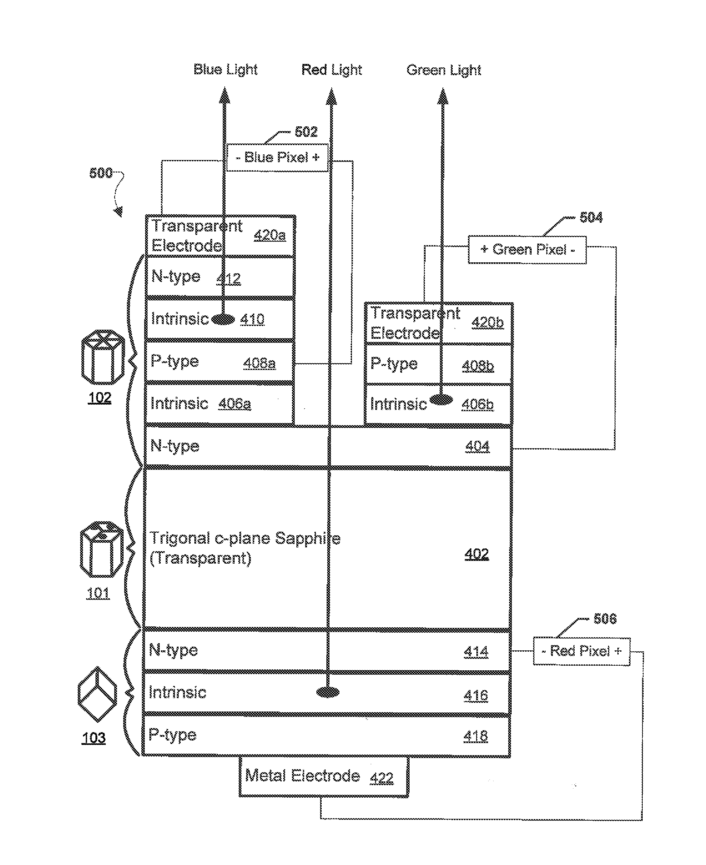 Integrated Multi-Color Light Emitting Device Made With Hybrid Crystal Structure