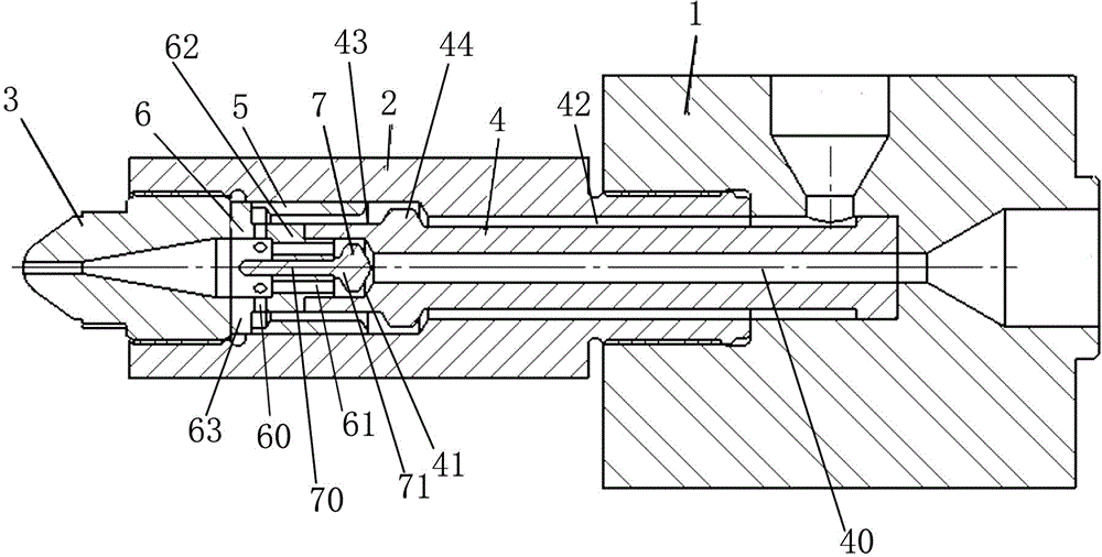 Double-colour injection nozzle for injection machine