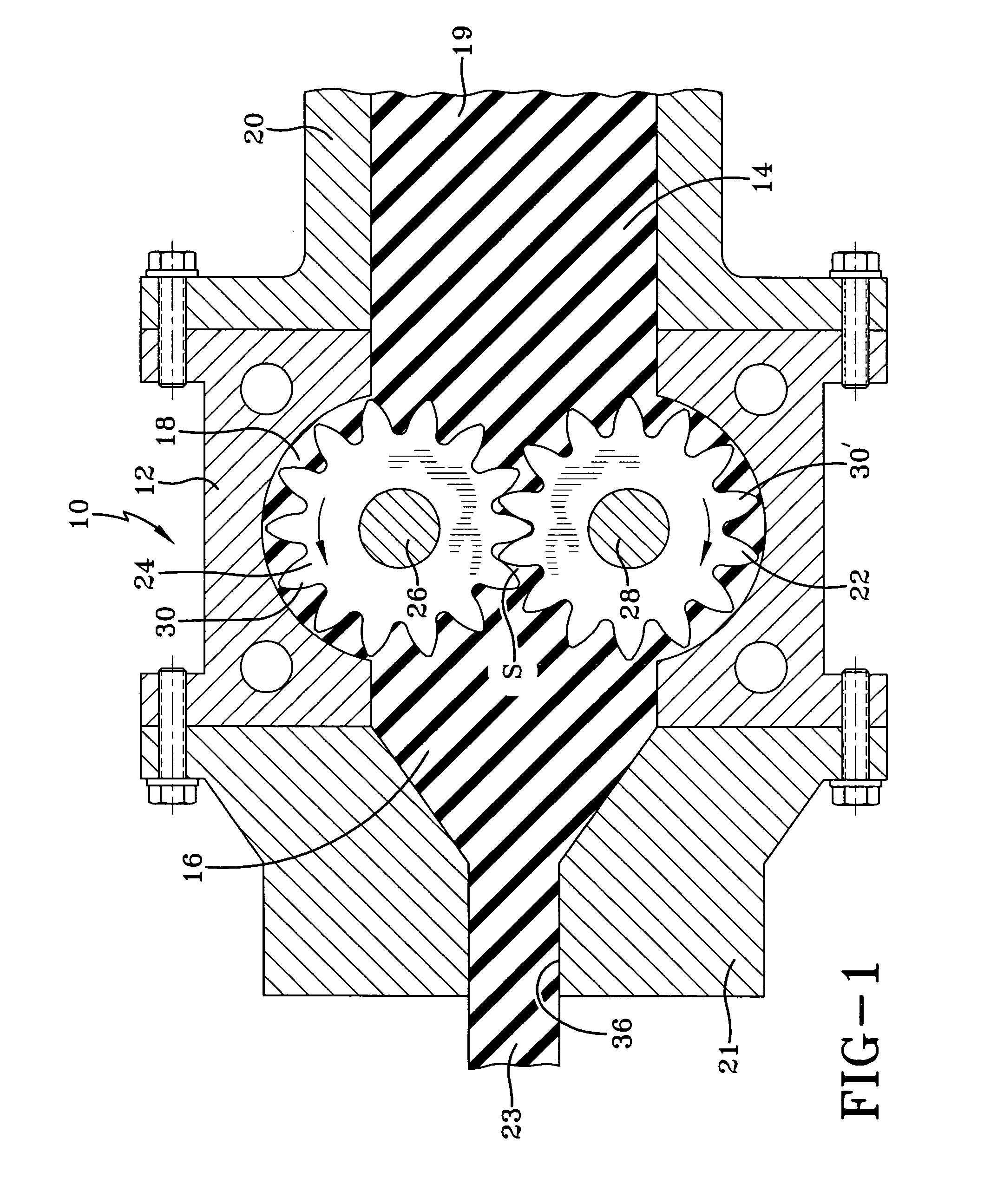 Gear pump with gears having curved teeth and method of feeding elastomeric material