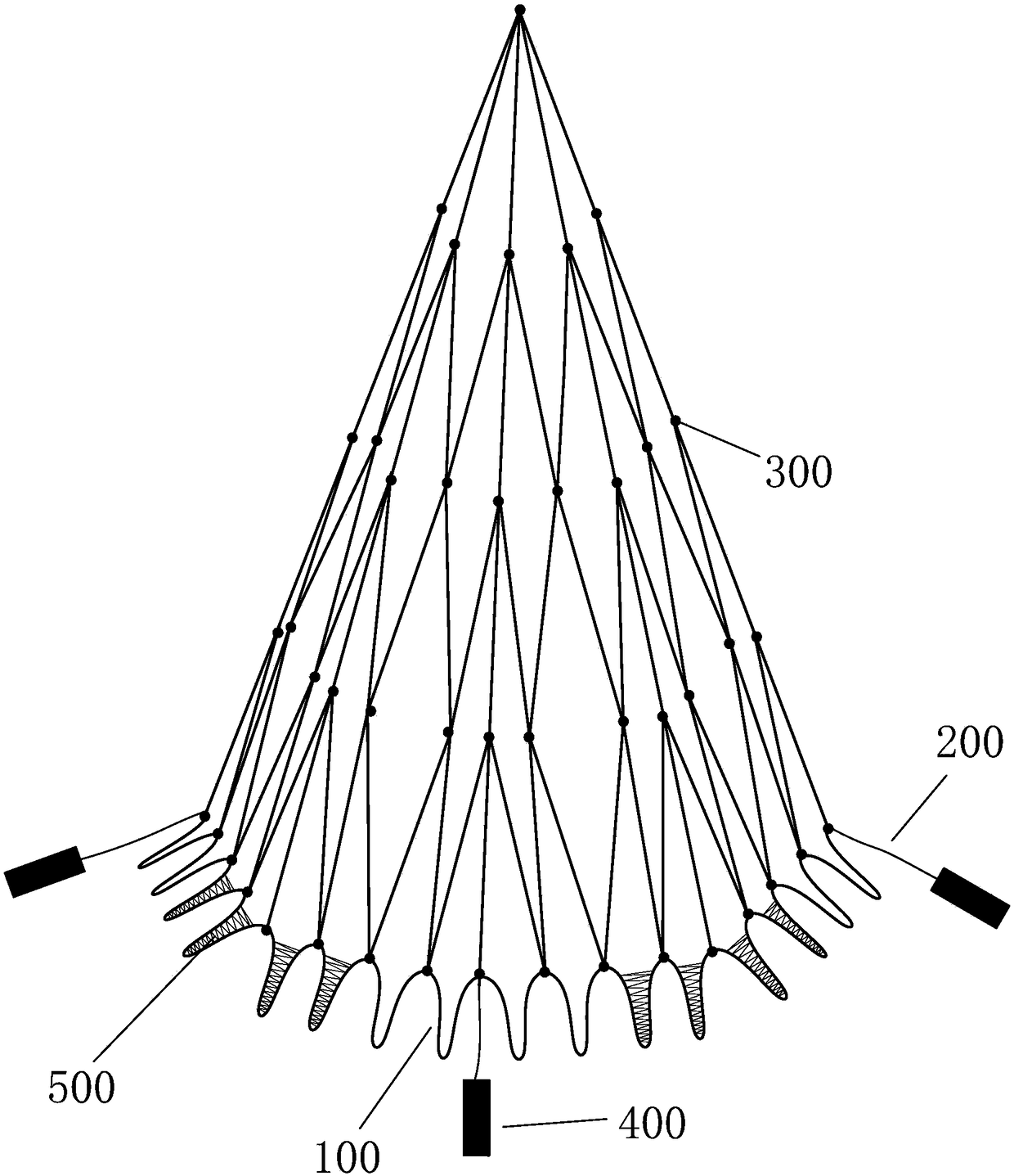 Spatial rope net based on constant force tearing belt