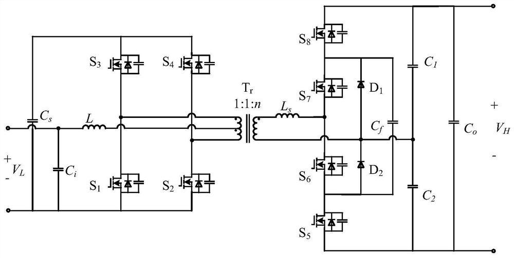 High-gain three-level current type bidirectional DC/DC converter and control method thereof