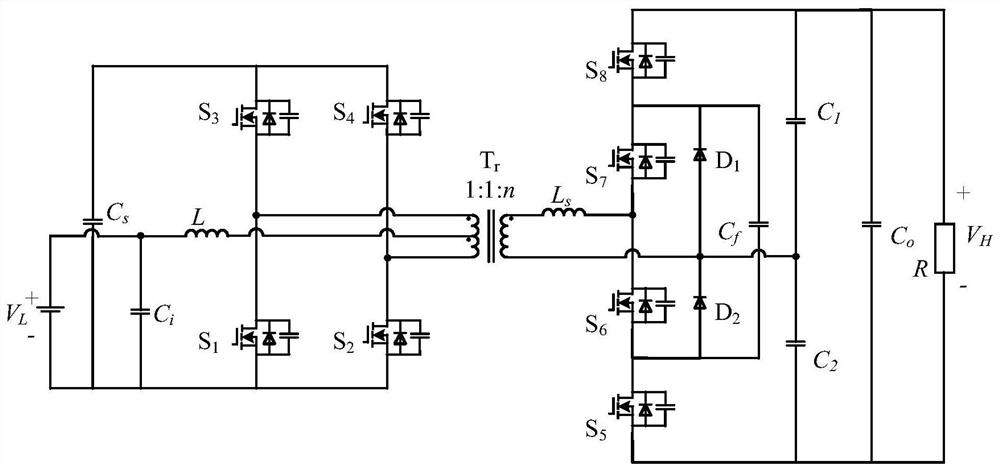 High-gain three-level current type bidirectional DC/DC converter and control method thereof