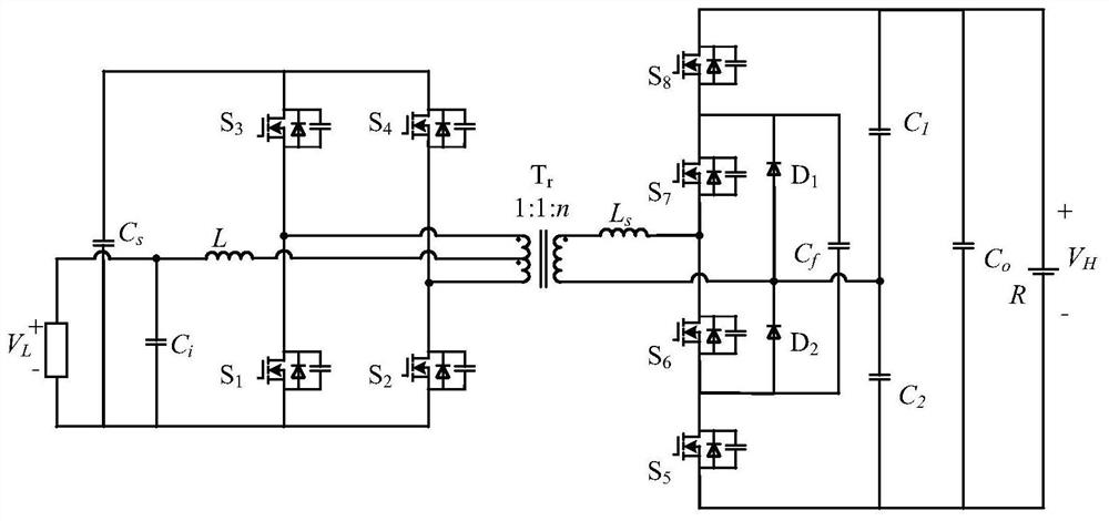 High-gain three-level current type bidirectional DC/DC converter and control method thereof