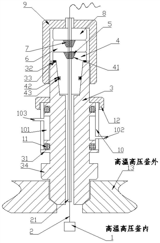 Working electrode for achieving electrochemical test in high-temperature and high-pressure water