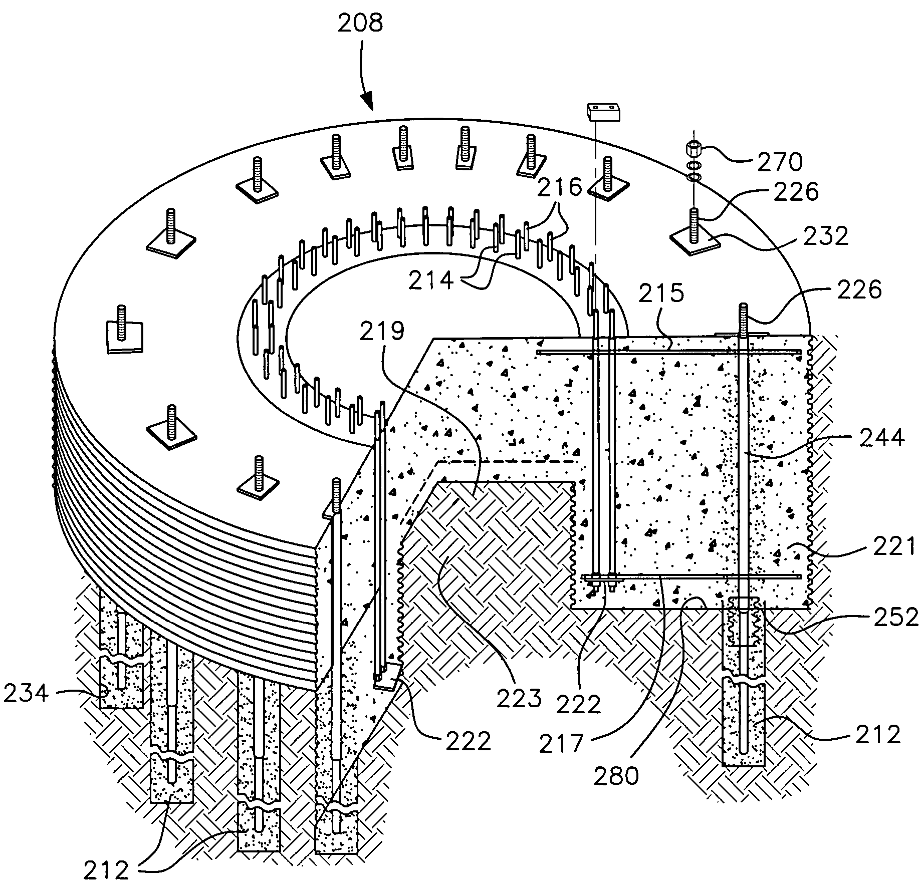 Post-tension pile anchor foundation and method therefor