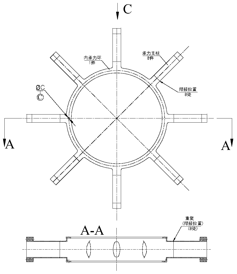 A tool for correcting the shape of engine load-bearing struts matched with heat treatment