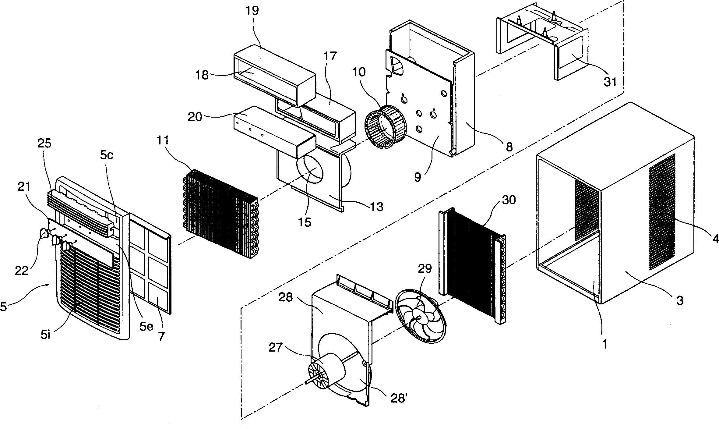 Indoor arrangement for window type air conditioner