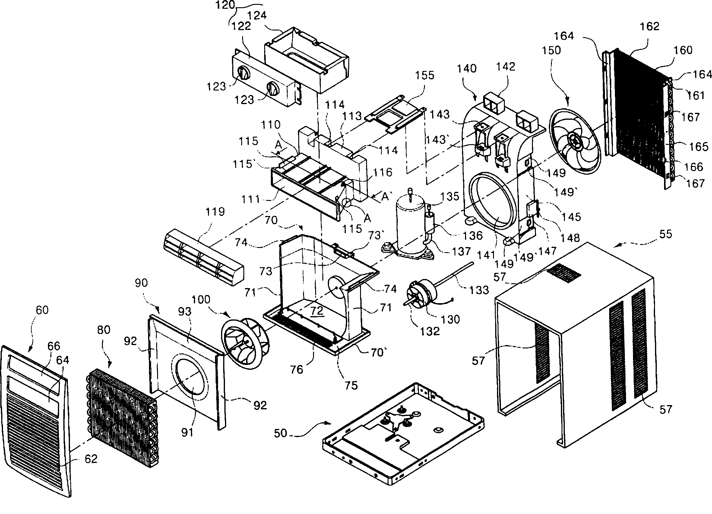 Indoor arrangement for window type air conditioner