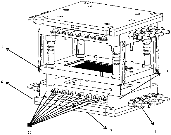 High-temperature fuel cell graphite bipolar plate stamping molding mold and method