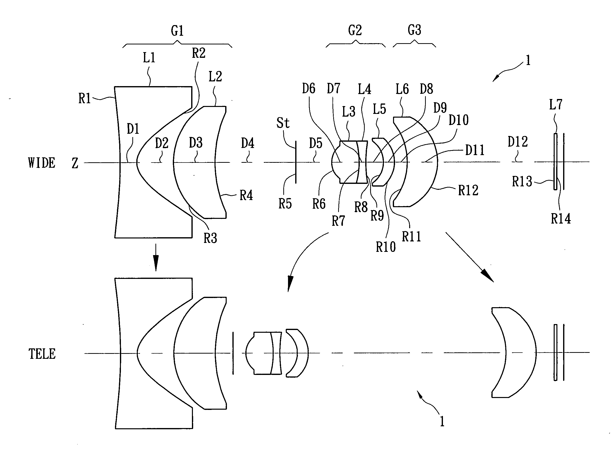 Compact zoom lens with three lens groups and design method thereof