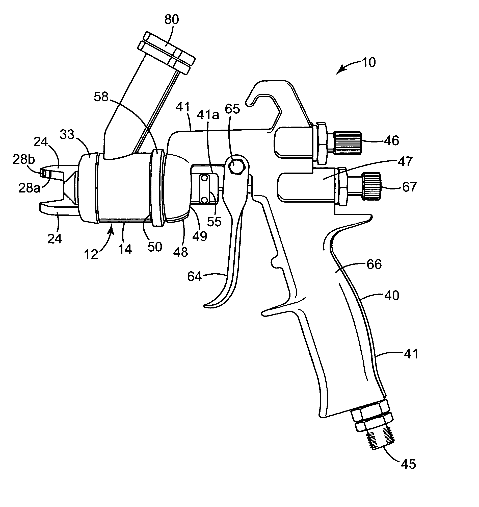 Liquid spray gun with non-circular horn air outlet passageways and apertures