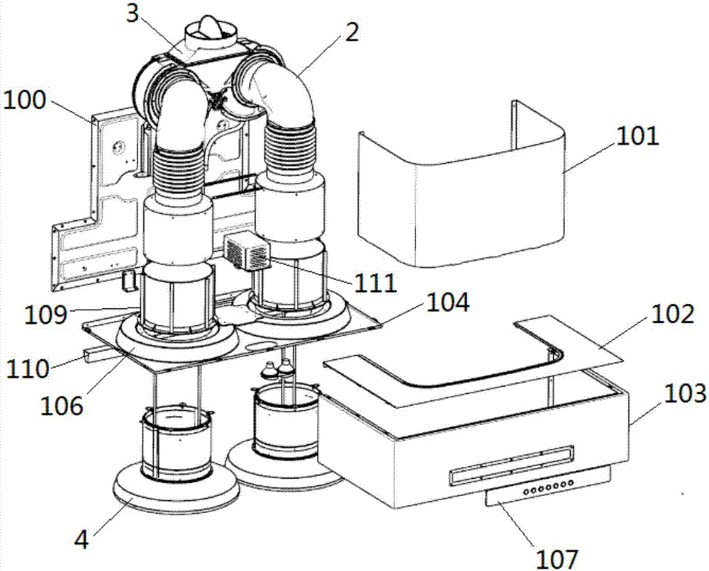 Automatic telescopic type extractor hood of multi-cavity structure