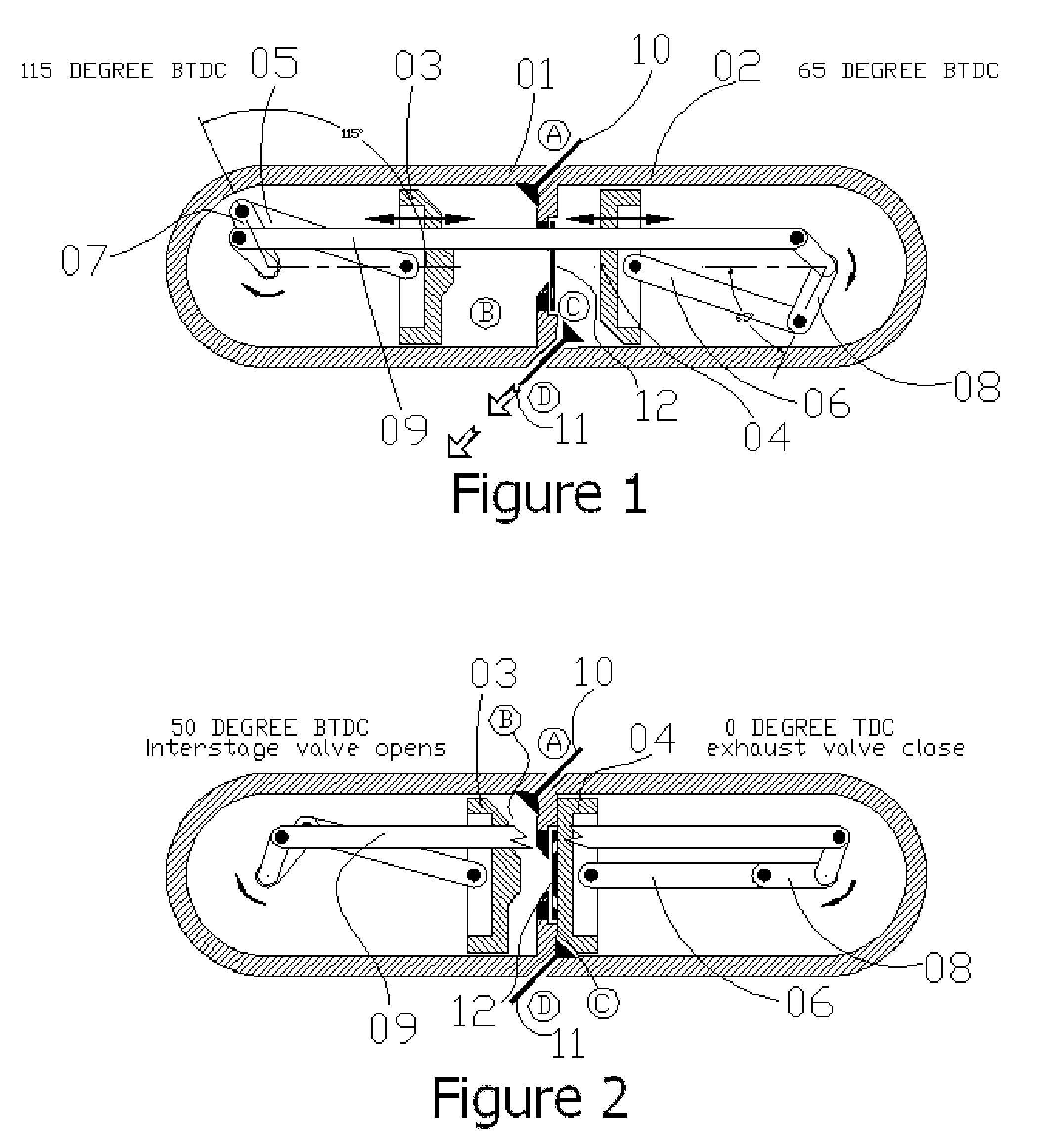 Interstage valve in double piston cycle engine