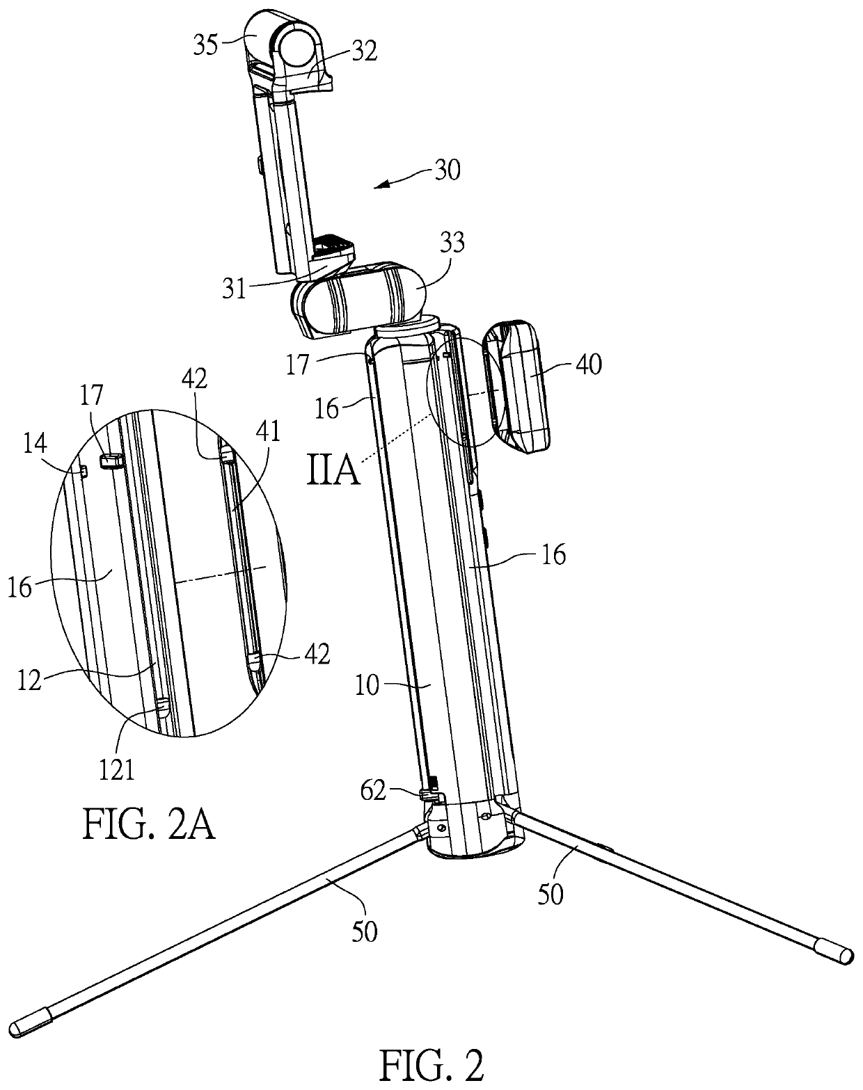 Support and selfie stick with support