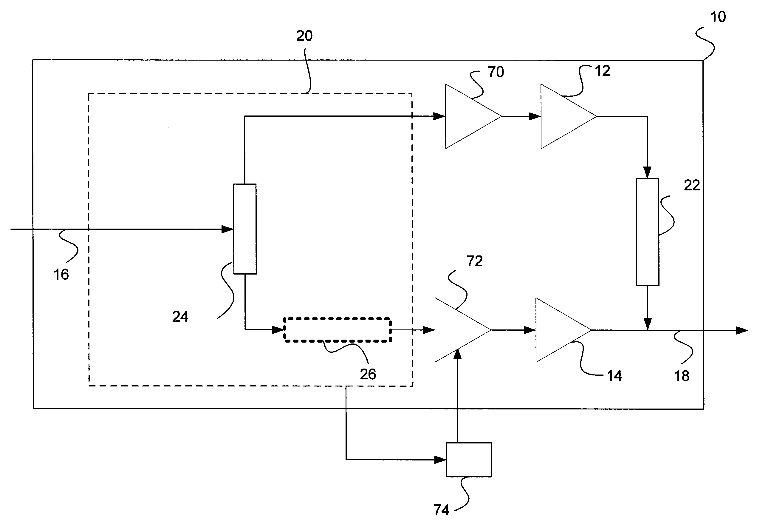 Enhanced amplifier with auxiliary path bias modulation