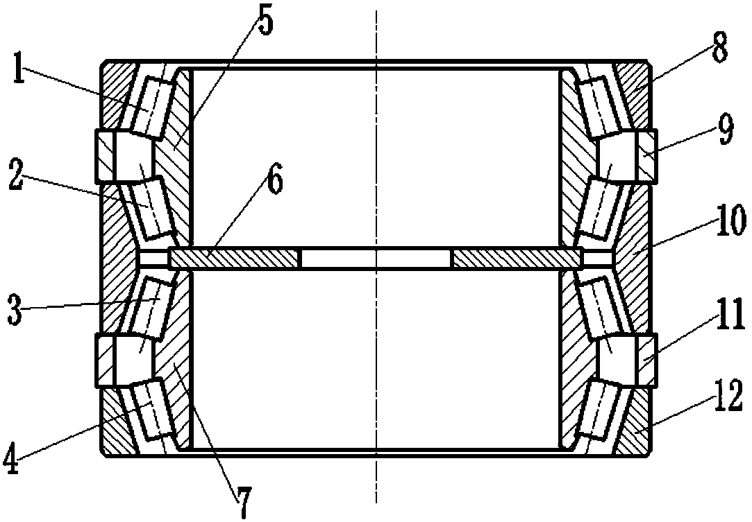 Measuring method and device aiming at axial play of four-row tapered roller bearing