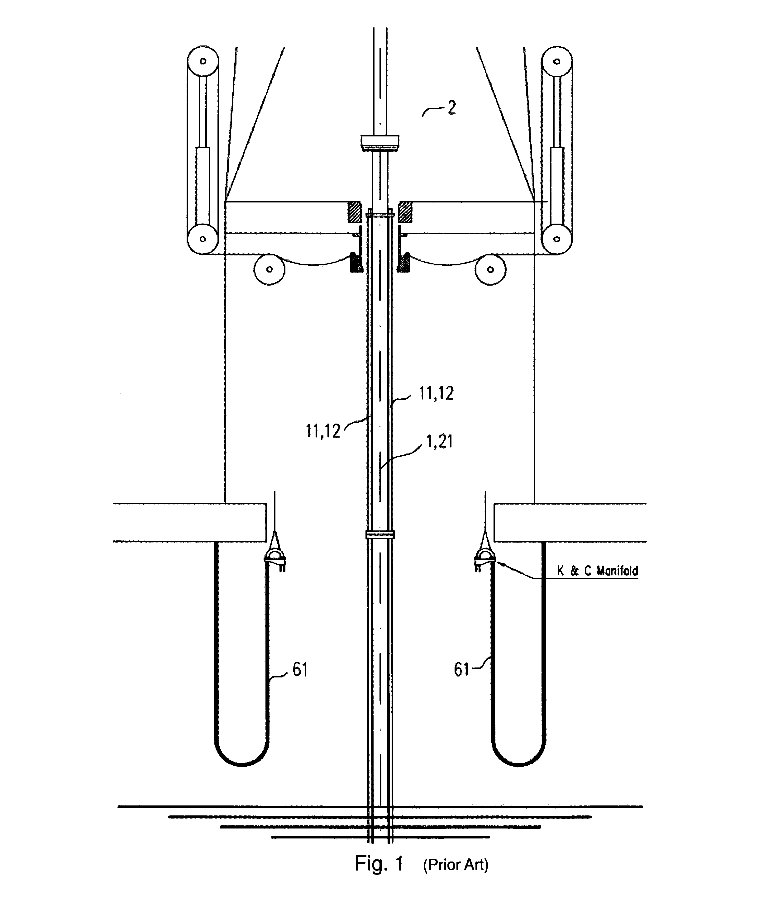 Connecting device for kill/choke lines between a riser and a floating drilling vessel