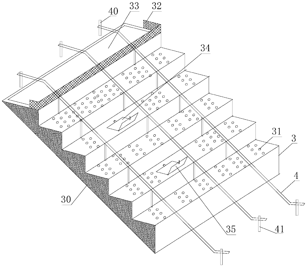 Stair step directional steel formwork and construction method