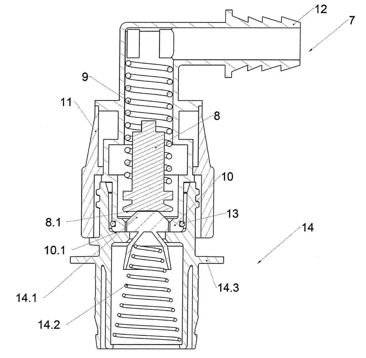 Delivering tap made of plastic material for connecting systems equipped with automatic closure