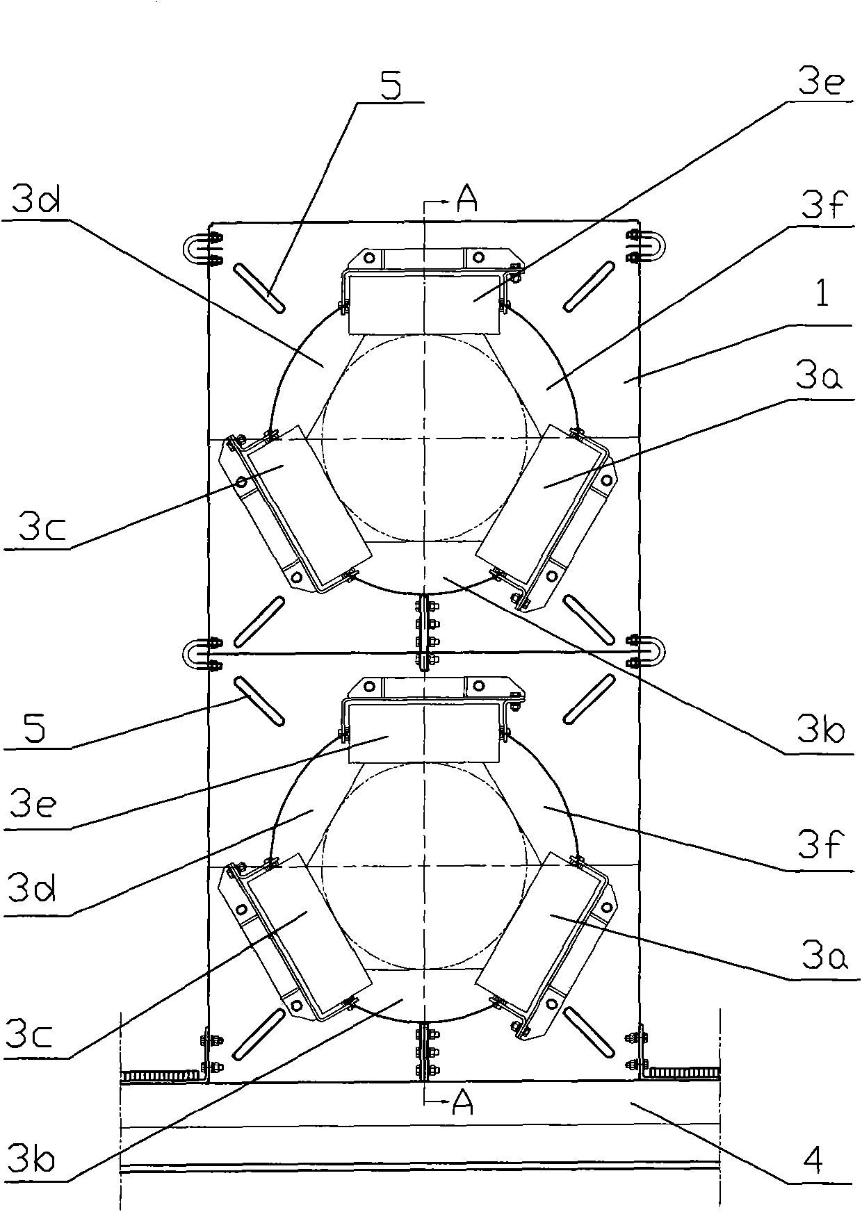 Supporting roller device for tube type belt conveyor