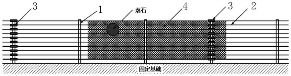 Collapse rockfall protection net structure with tough energy dissipation function and installation method