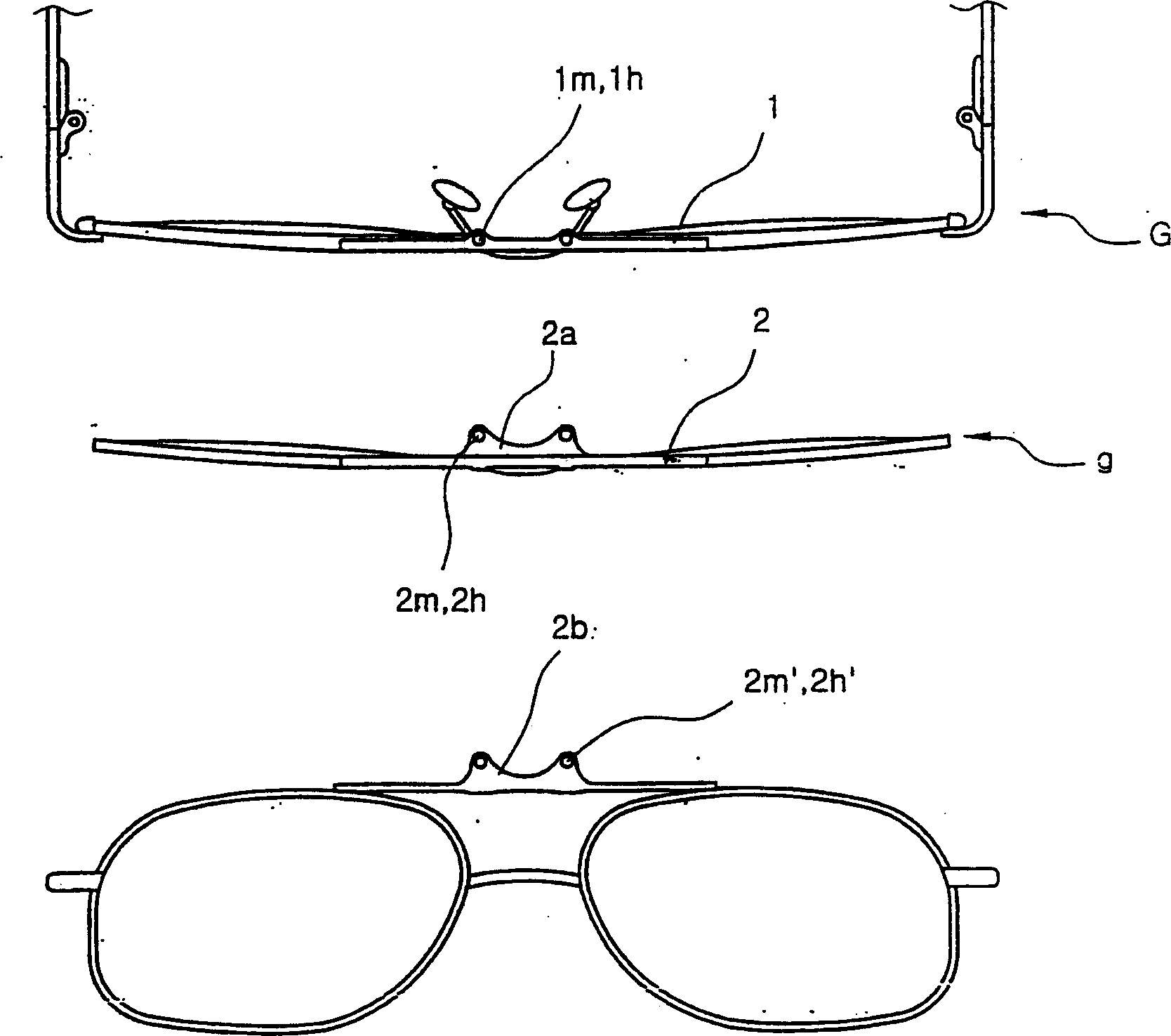 Eyeglasses having anxiliary glasses, which are easily detachable and opened in front using magnet