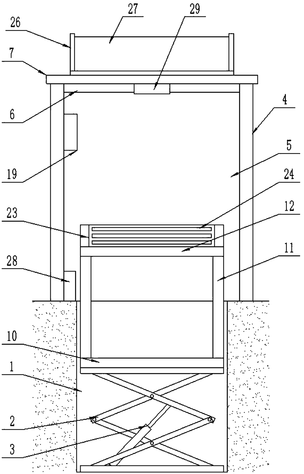 Lifting-type steel structure double-layer garage with vehicle washing function