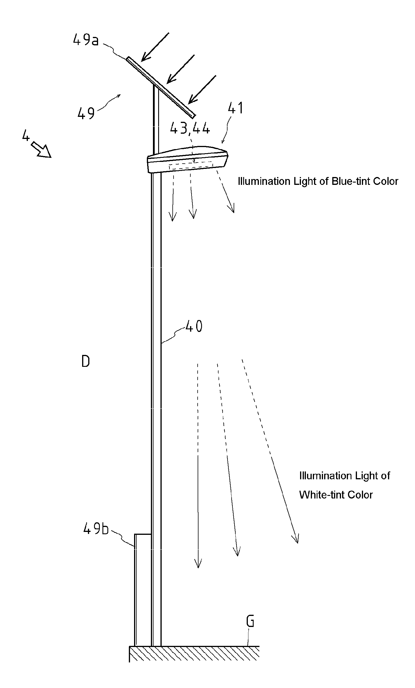 Outdoor illuminating device and illuminating method