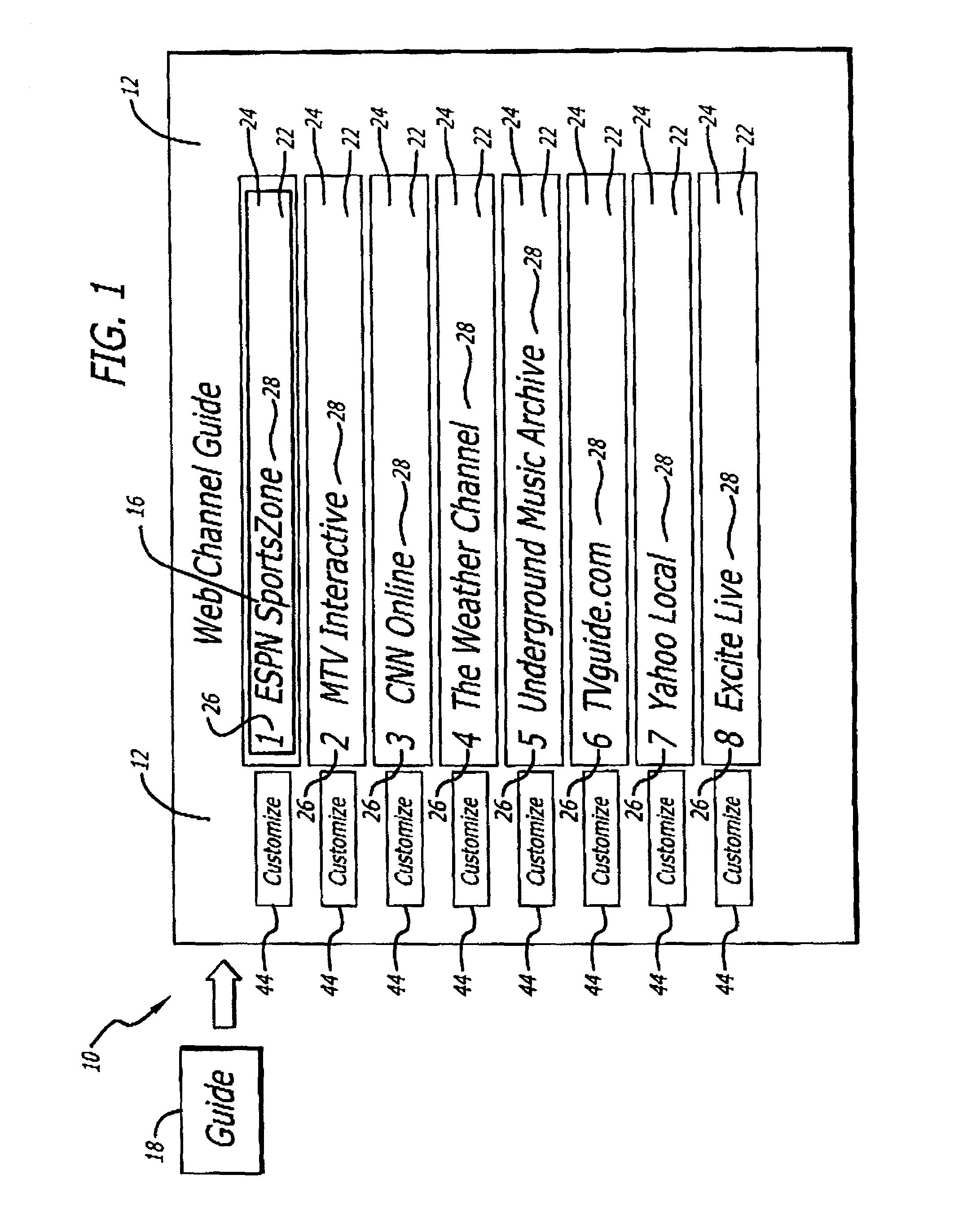 Web channel guide graphical interface system and method