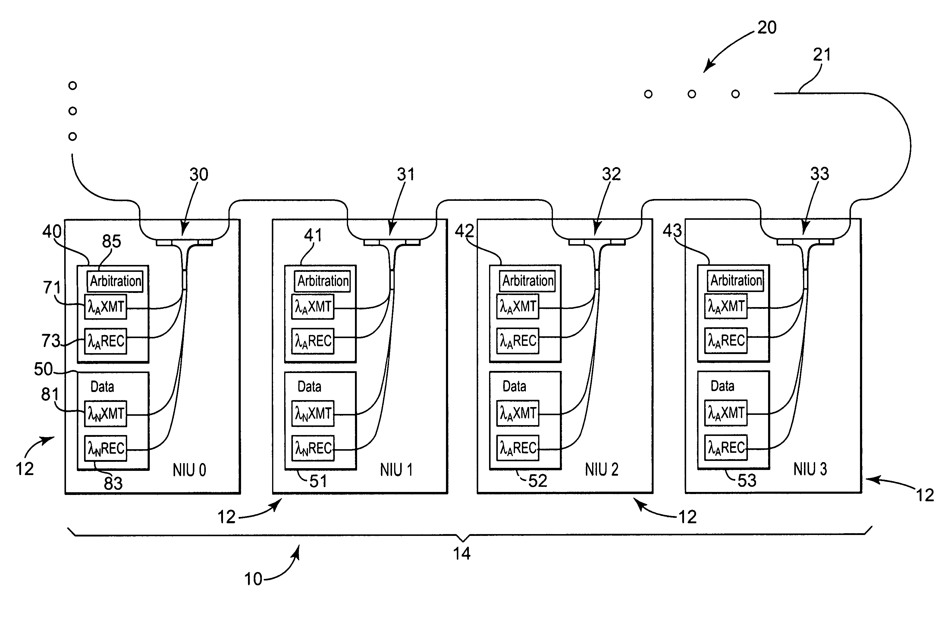 Wavelength division multiplexed optical channel switching