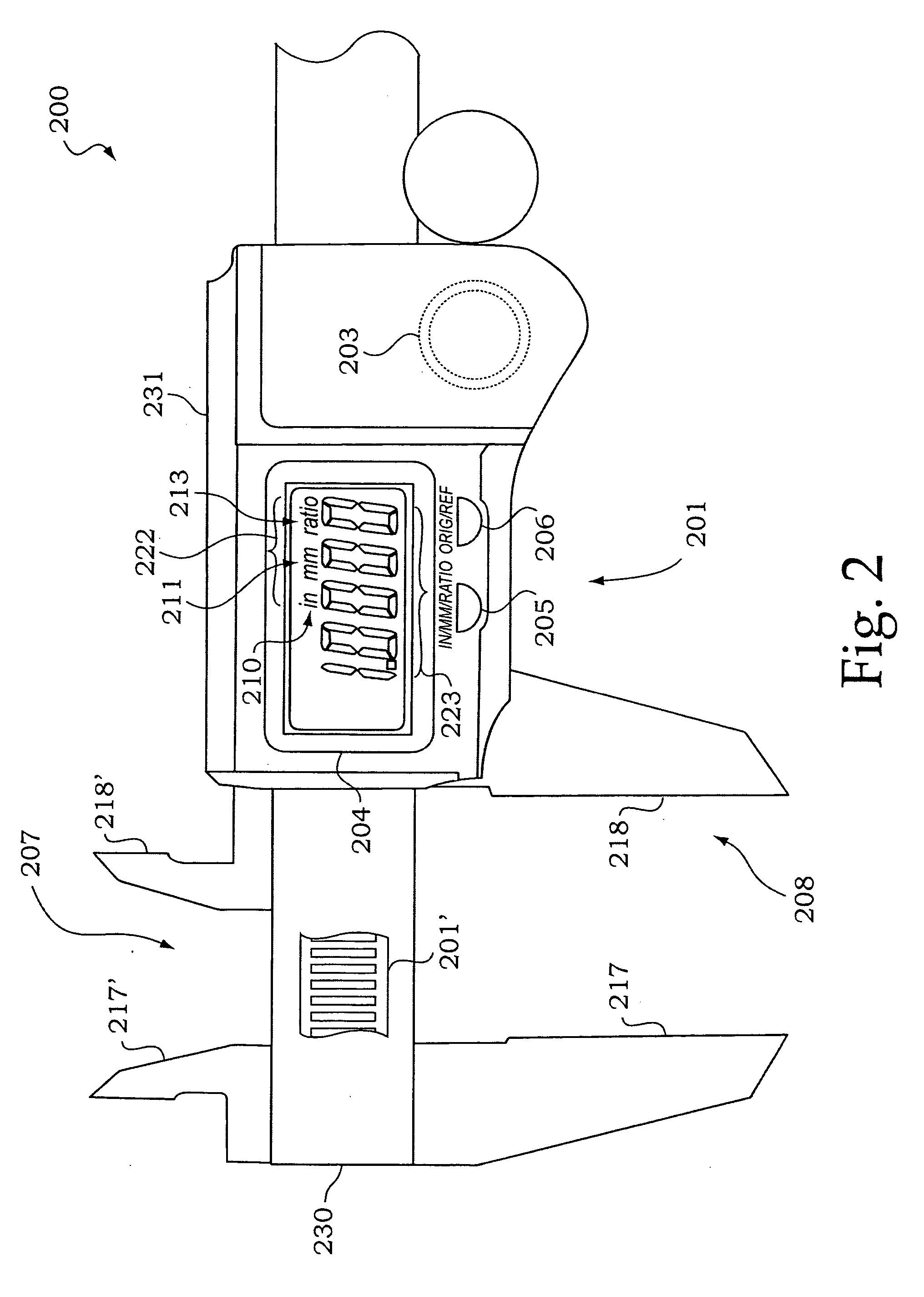 Multimode electronic calipers having ratiometric mode and simplified user interface