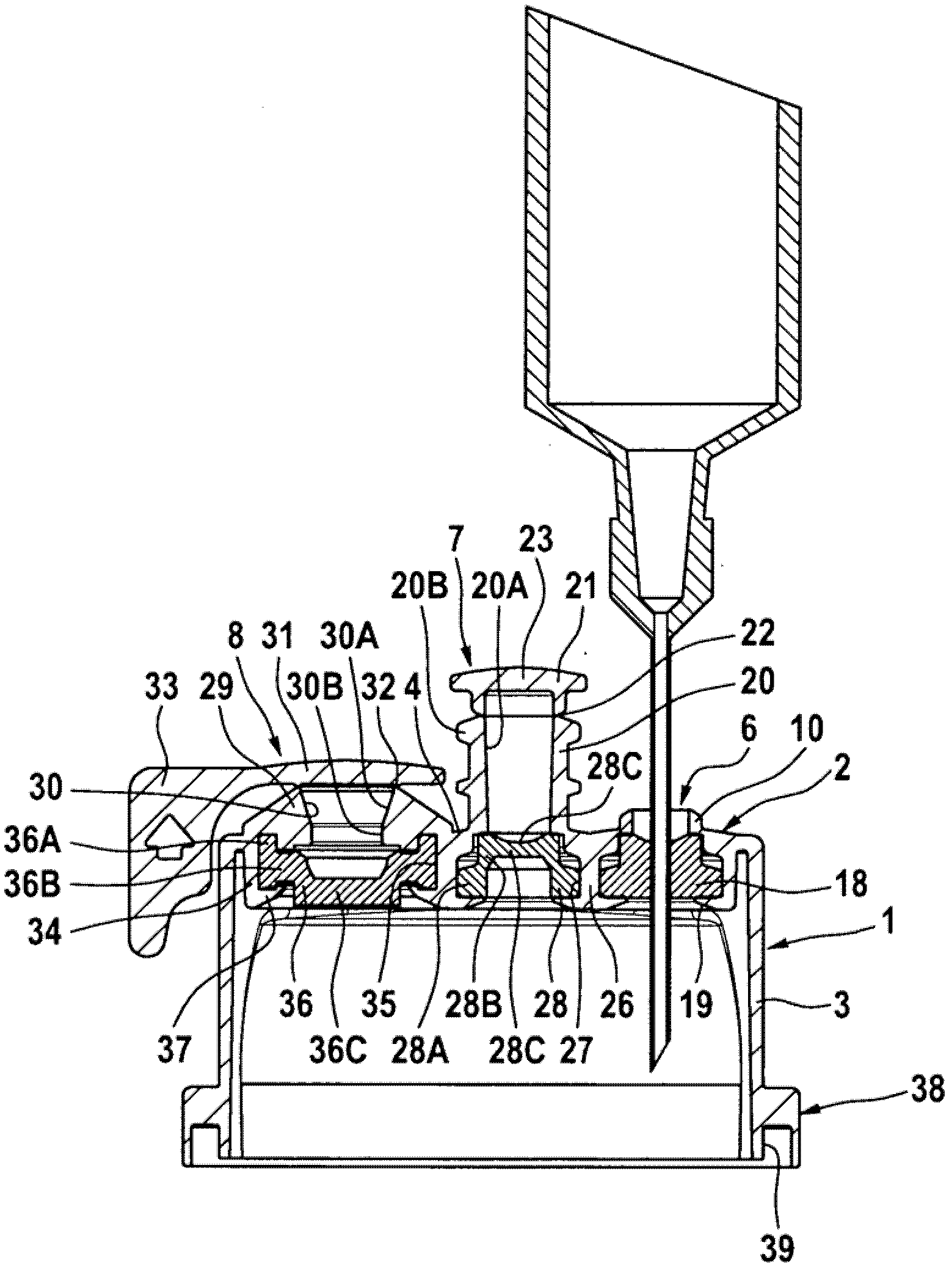 Closures for containers of medical liquids and containers for medical liquids