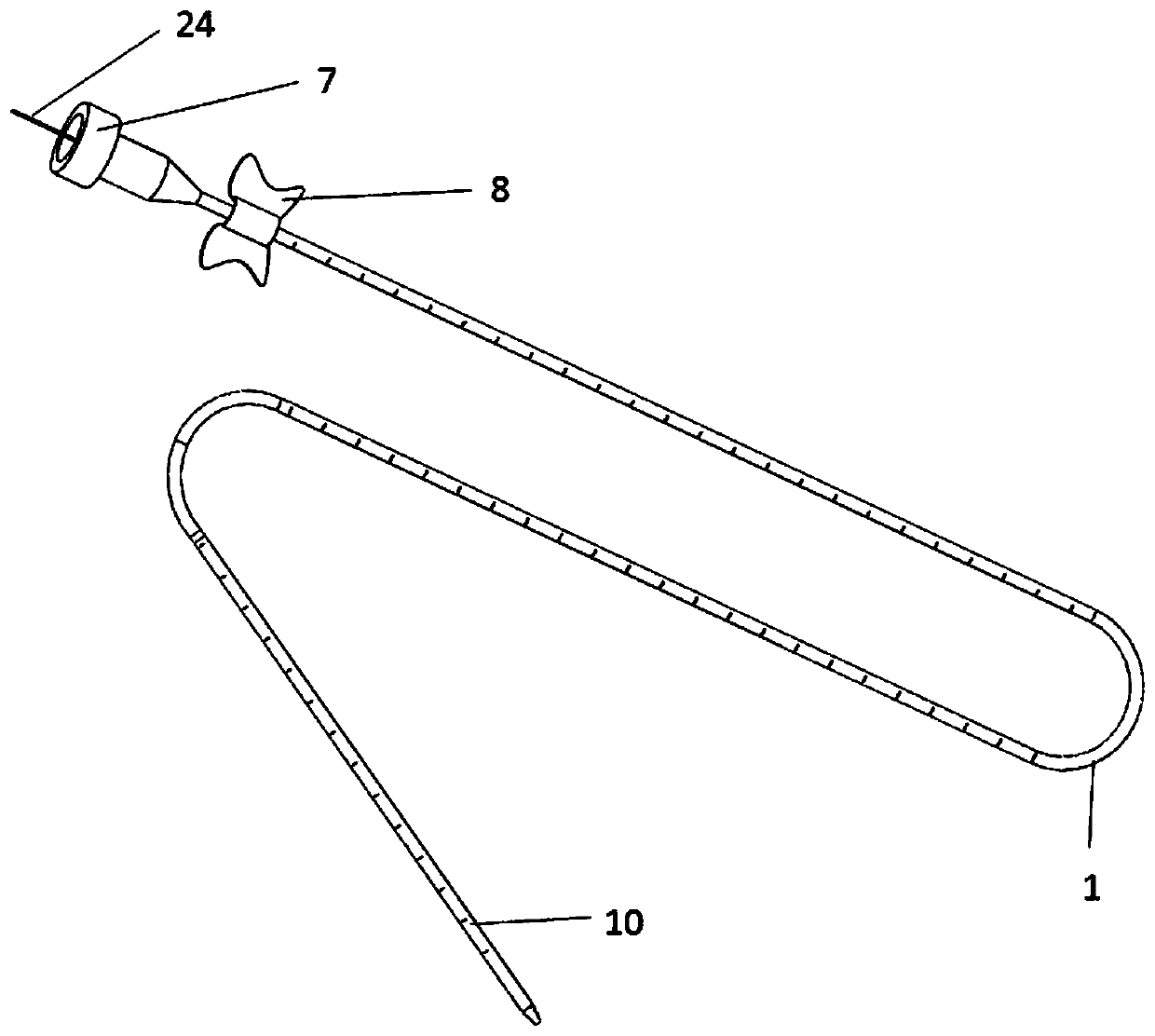 Device for indwelling and removing local internal radiation therapy for venous tumor thrombus