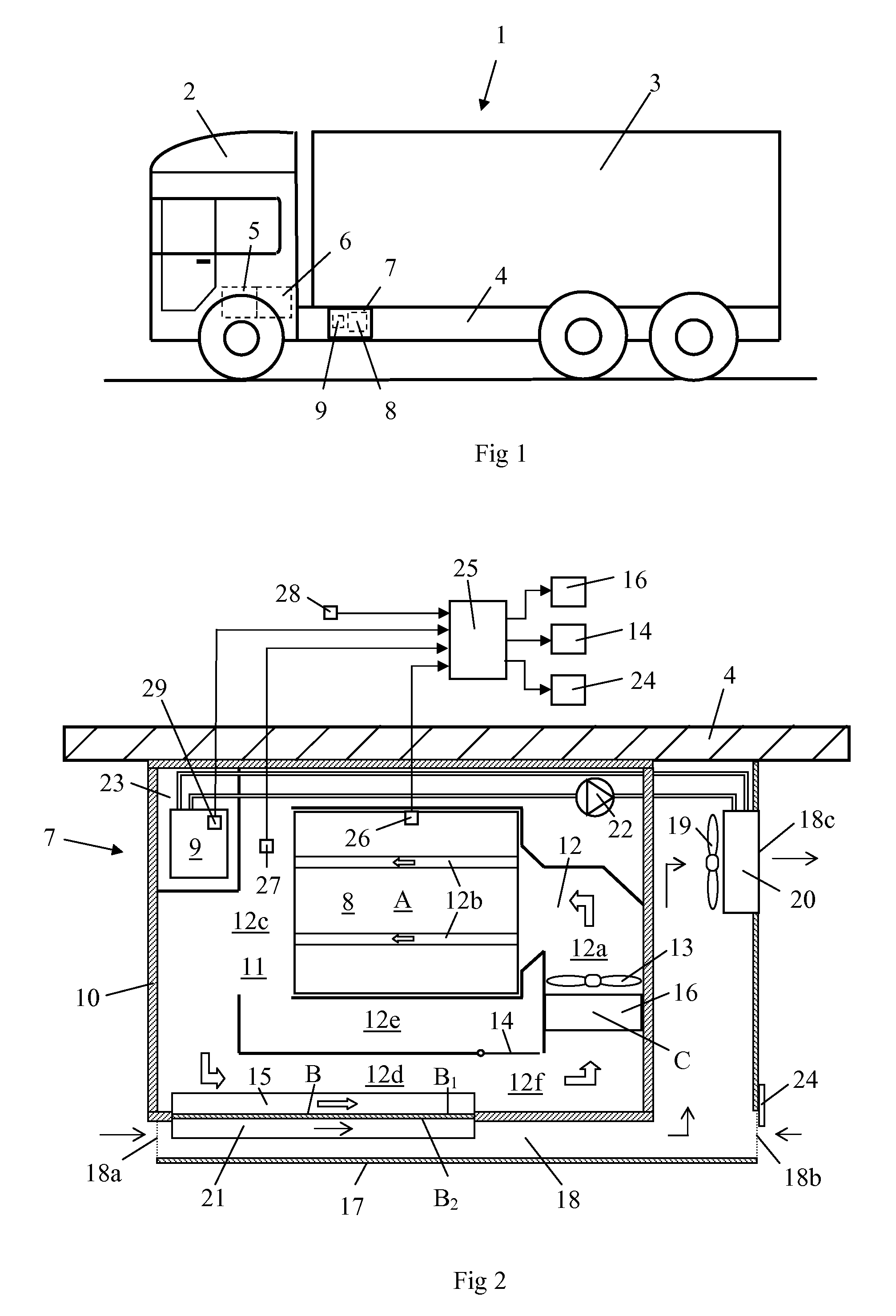 Cooling arrangement for at least one battery in a vehicle