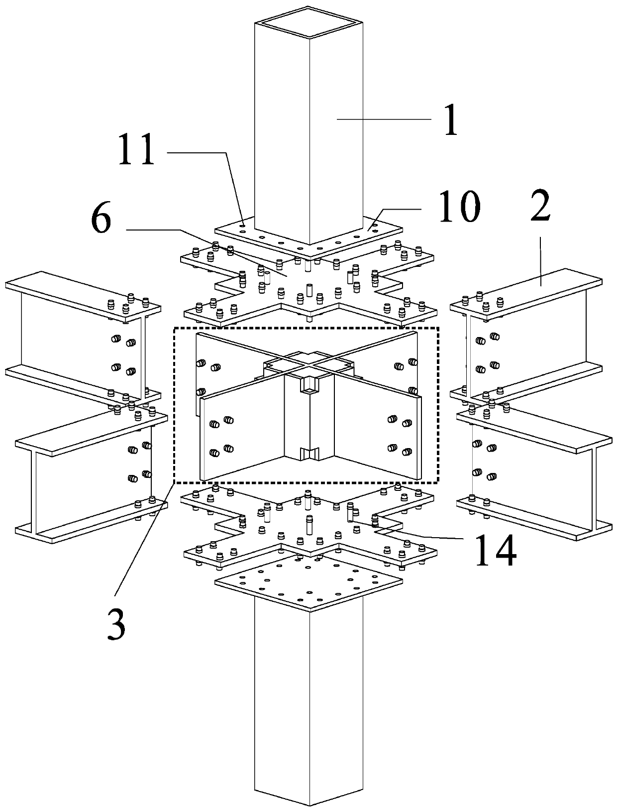 Detachable steel beam-concrete filled steel tube column penetrating connection joint