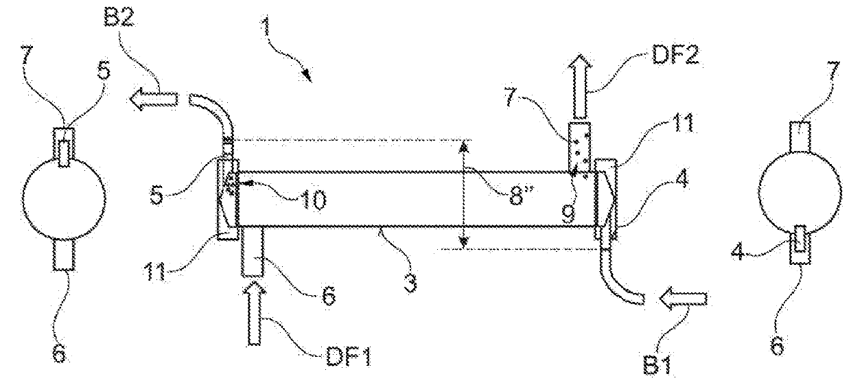 Blood treatment machine comprising a hollow fiber filter module for horizontal arrangement as well as hollow fiber filter module and use thereof