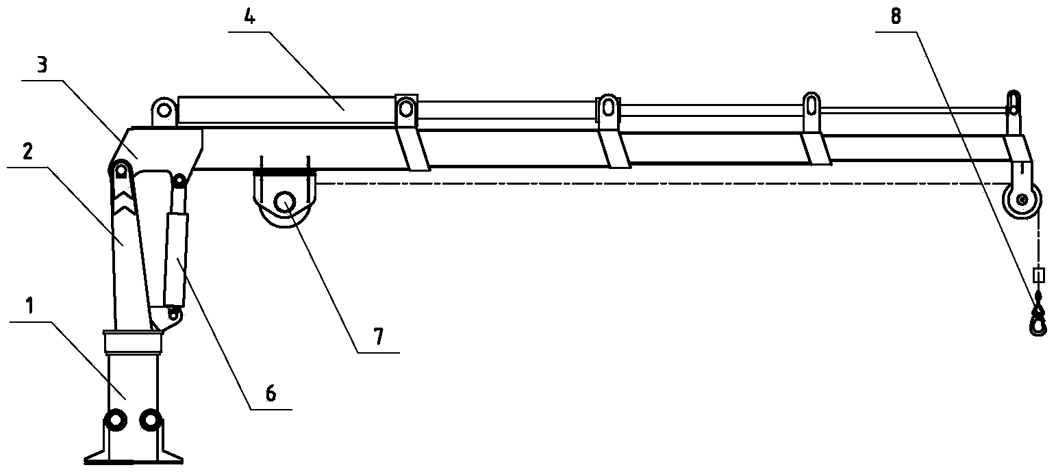 Marine multi-section arm telescopic crane