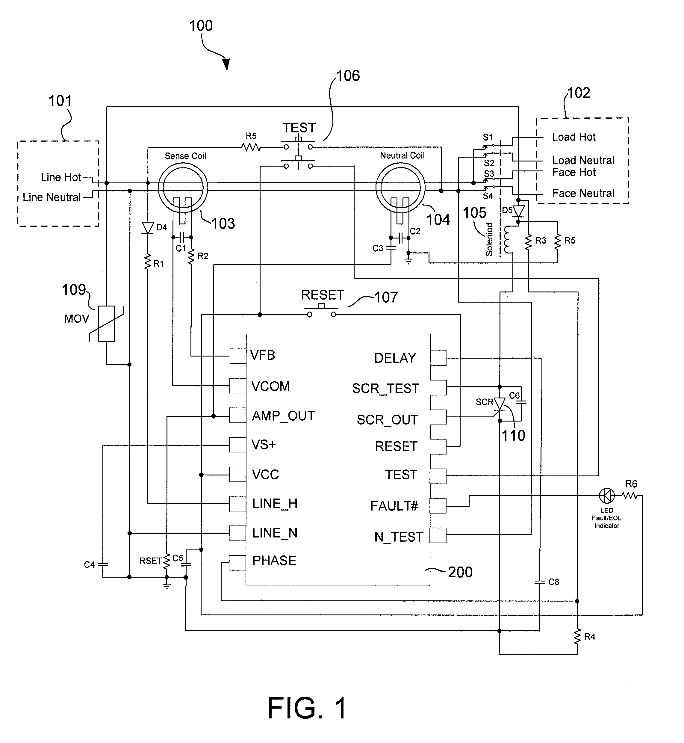 Ground fault circuit interrupter with self test