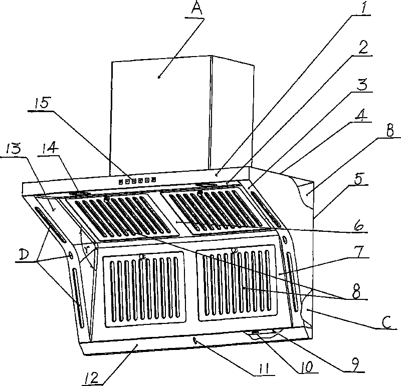 Fully-stretching three-dimensional air intake jacking double-suction range hood