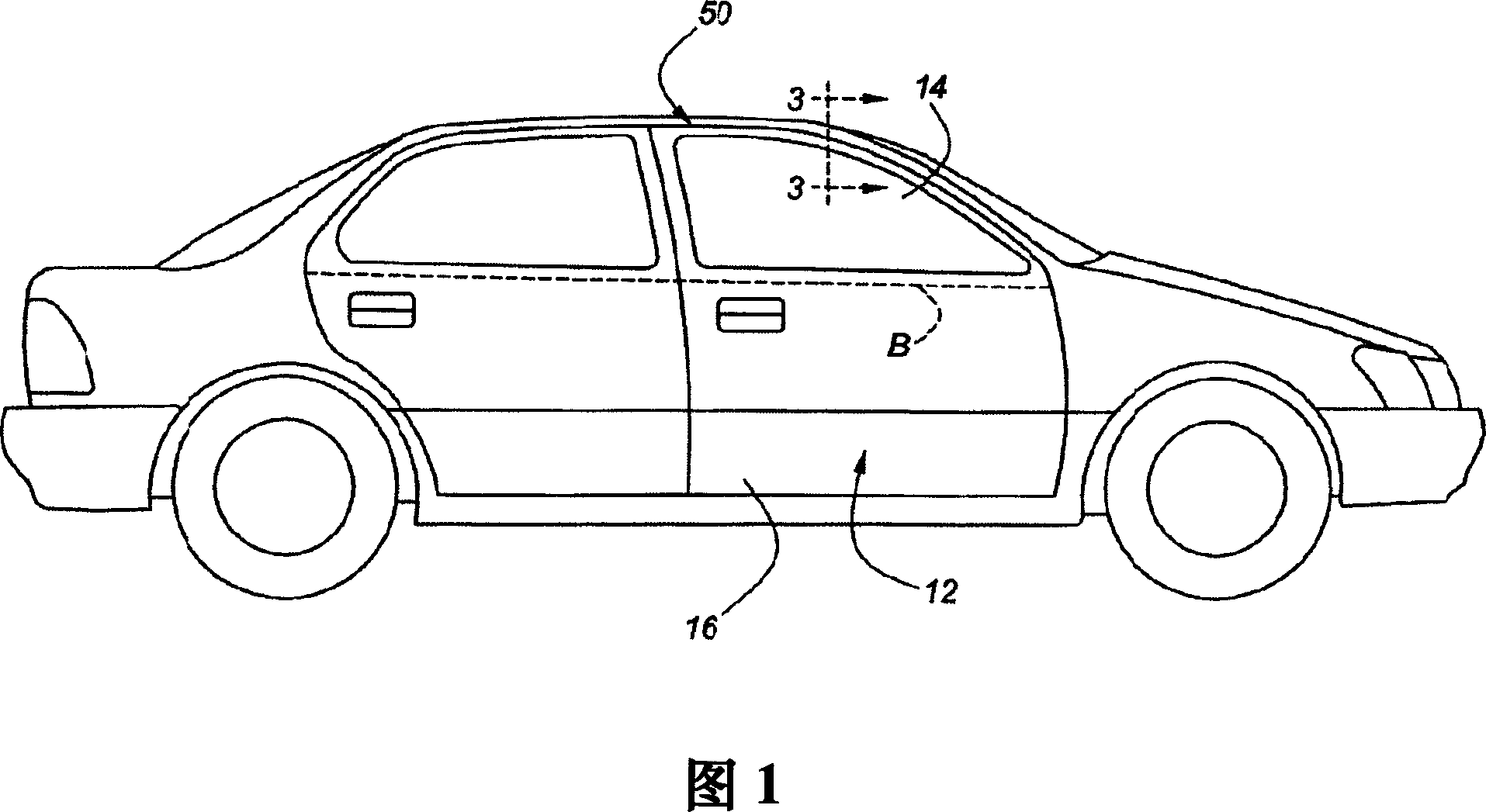 Door and window lintel for motor vehicle