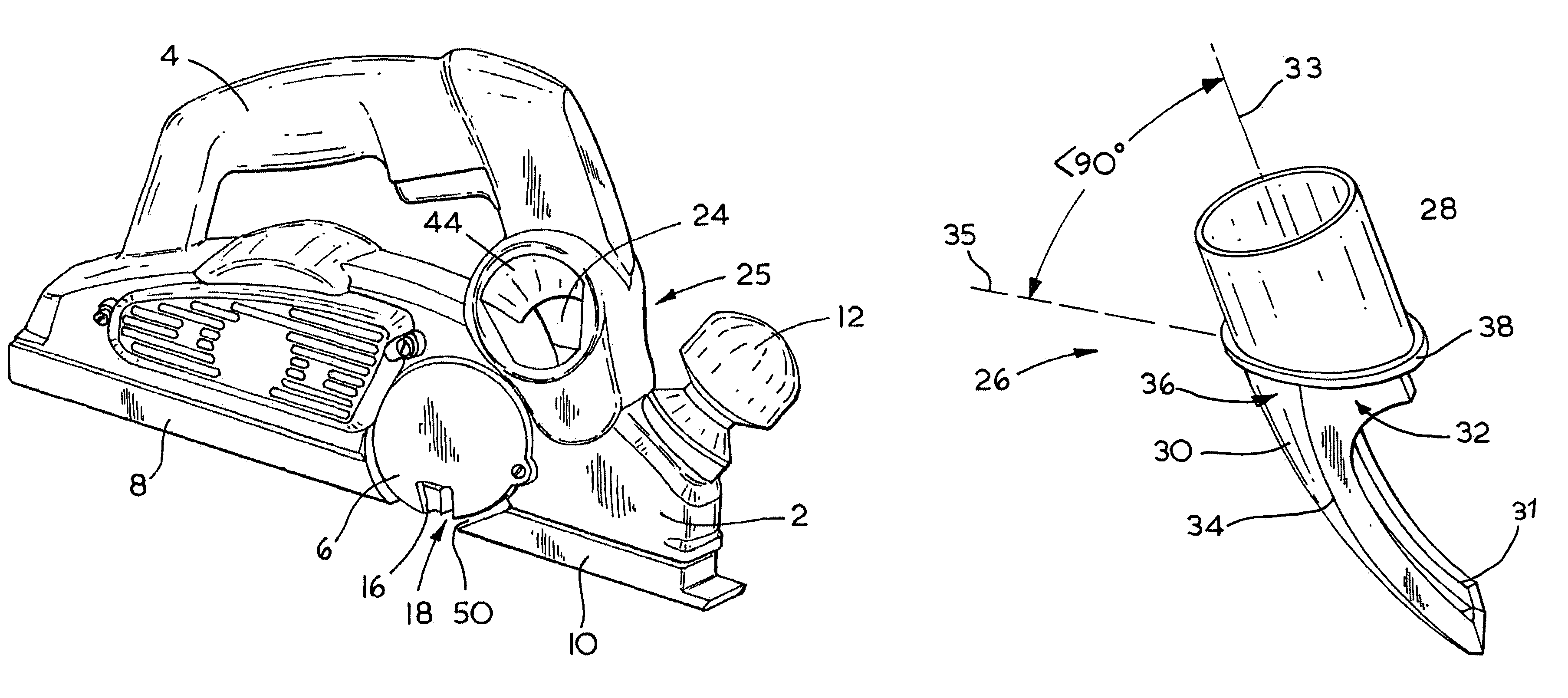 Debris collection container for a planer