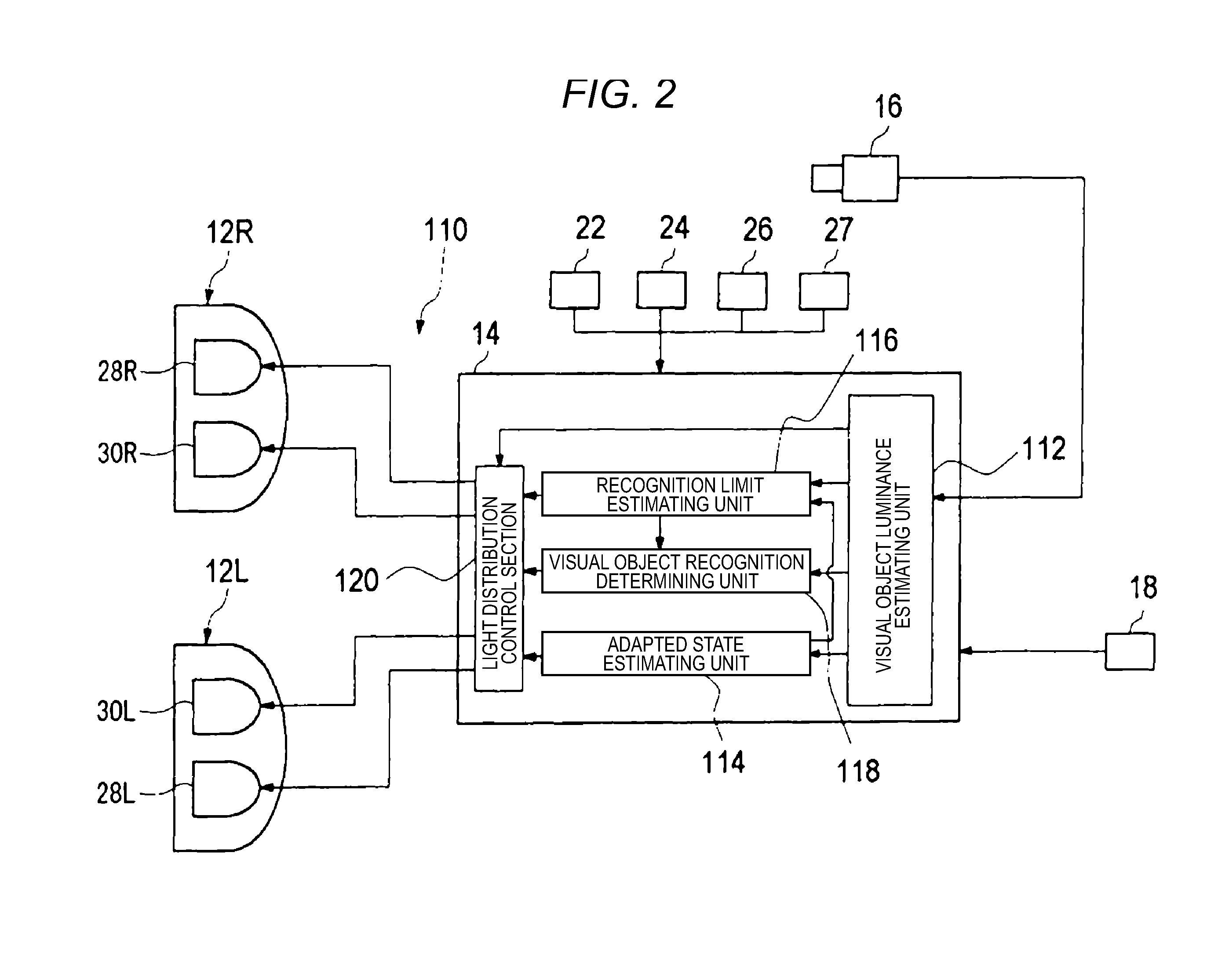 Headlamp control device and vehicle headlamp having headlamp control device