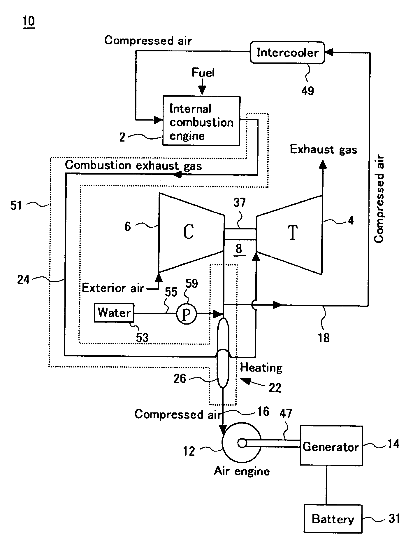 Generating method and generating system utilizing combustion exhaust gas