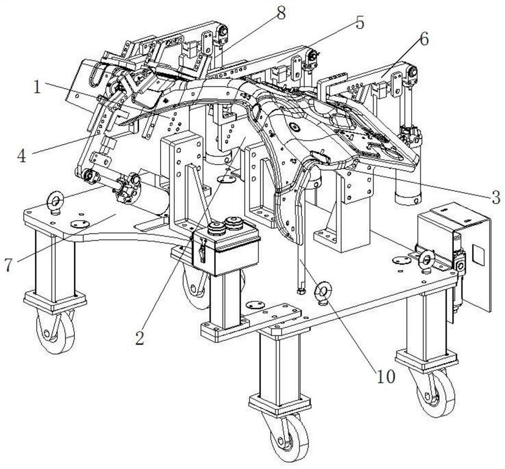 A positioning welding tool for the nail planting cover plate assembly of the right front wheel cover of the automobile