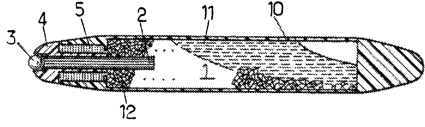 Writing instrument containing a granular material in the ink chamber