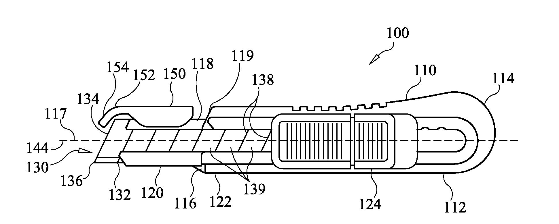 Snap-off blade knife with safety stop