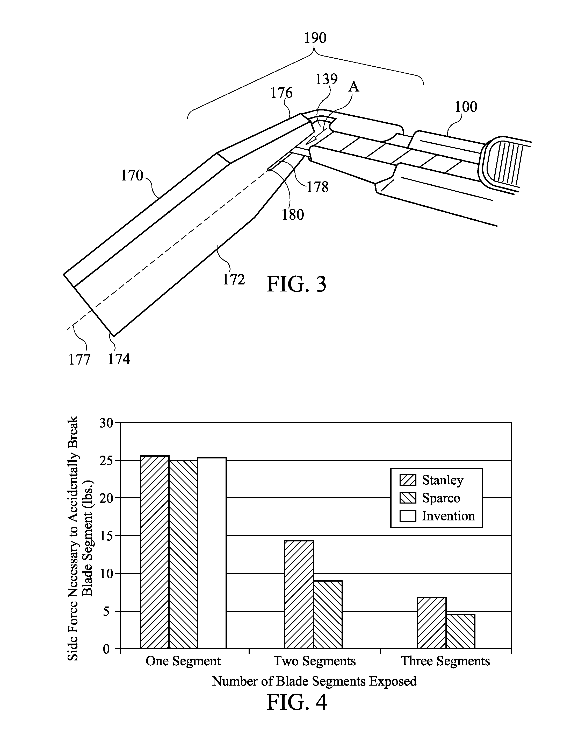 Snap-off blade knife with safety stop